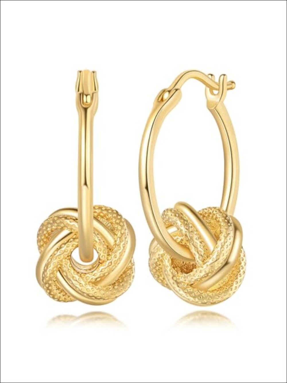 14K Gold Plated Hoop Earrings Rotating Flower Knot Design Hinged Hoop